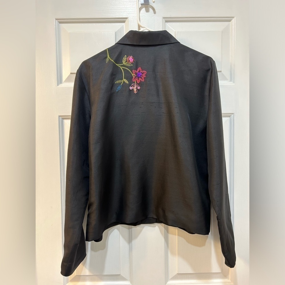 Women's 100% Silk Blazer Vintage Floral Embroidered W/ Sequins Fully Lined Sz 14 - Picture 2 of 9